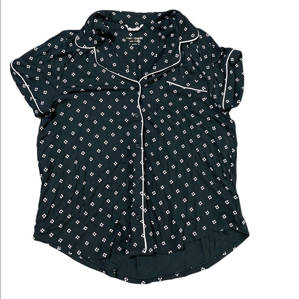 Kate Spade black pink polka dot pajama top sz L